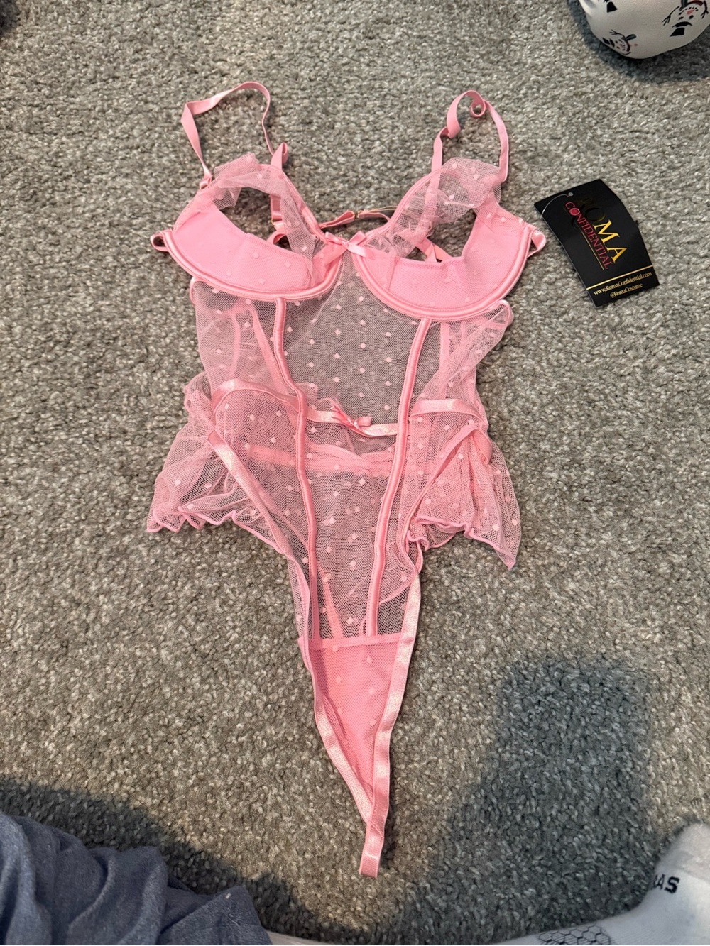 Roma Pink Sheer Polka Dot Lace Teddy